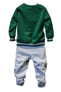 Baby-Toddler Grey Pants Green Football Sweatshirt Set
