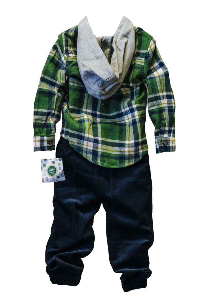Baby-Toddler Blue Green Hooded Flannel Pants Set