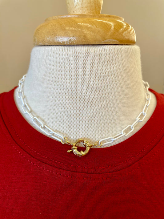 White Color Coated Metal Chain with Gold 16"-18" Necklace