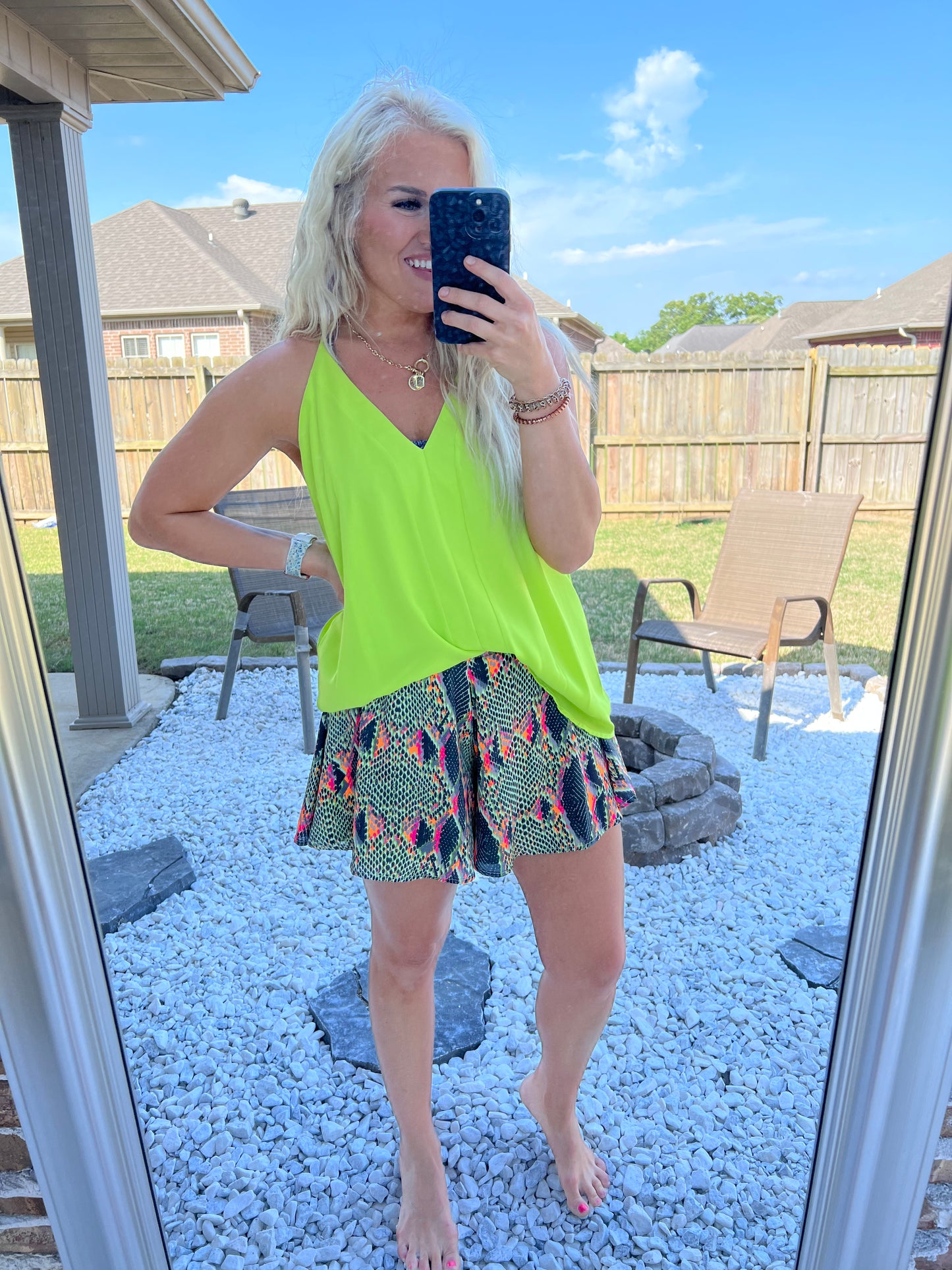 Something About It Pink Lime Snake Print Shorts