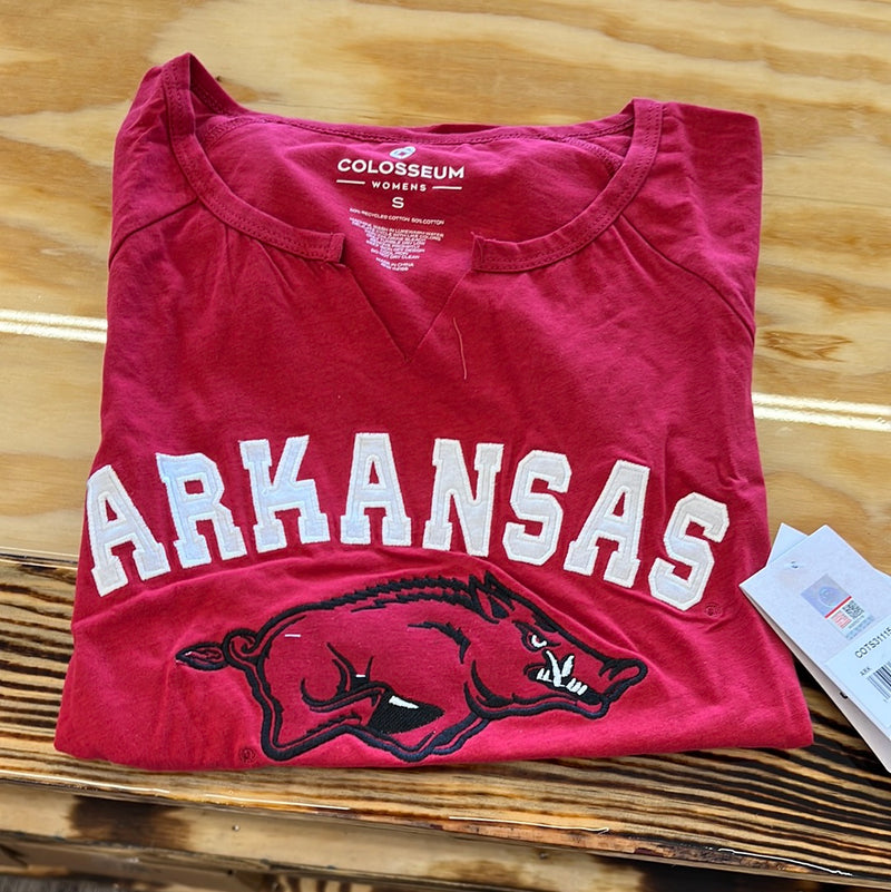 Cut Out V-Neck AR Red Razorback Graphic Tee