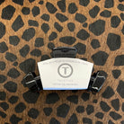 TELETIES Black Nonbreakable Claw Clip with logo card, wider view on leopard print