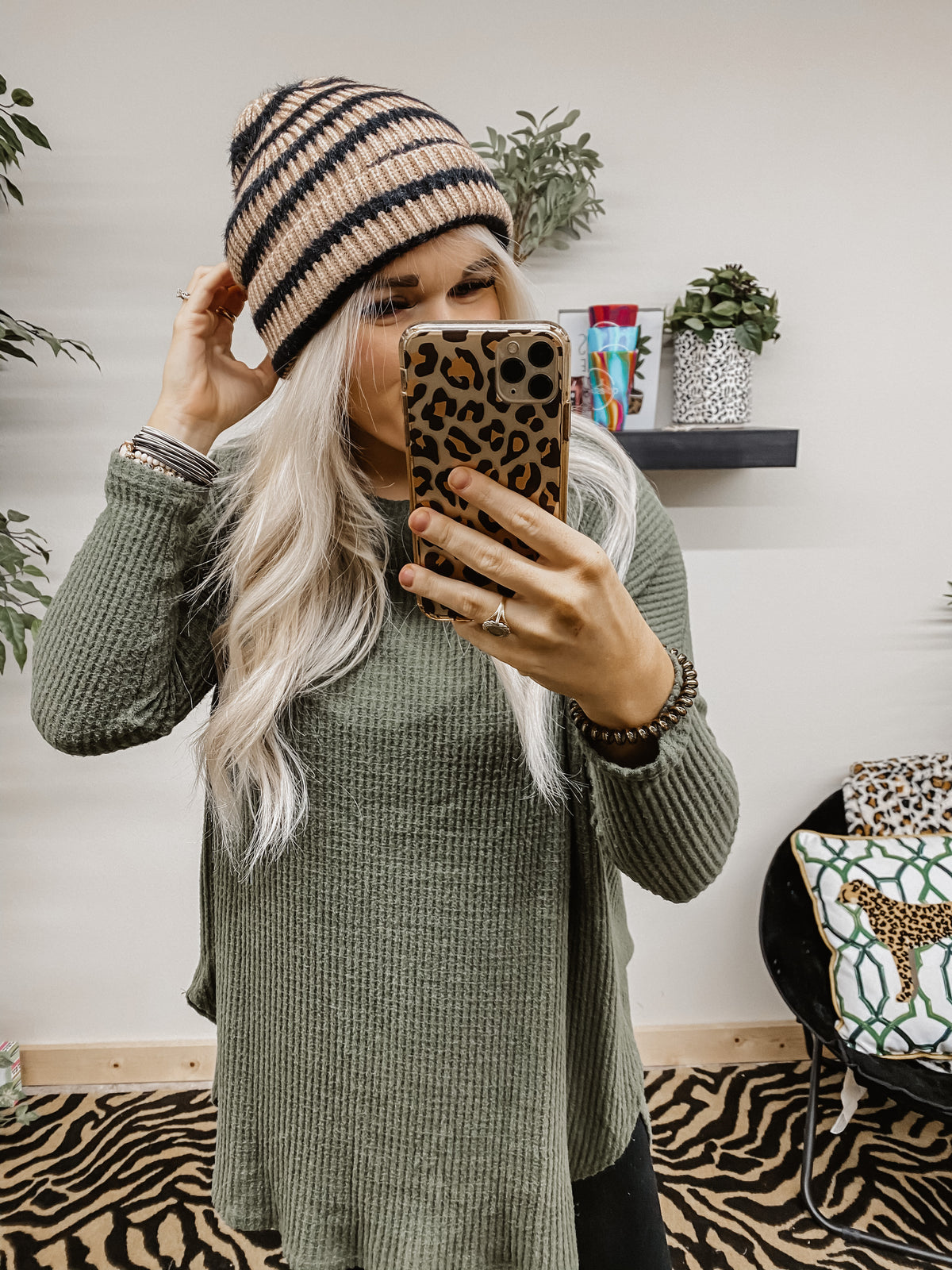 Brown and Black Striped Beanie