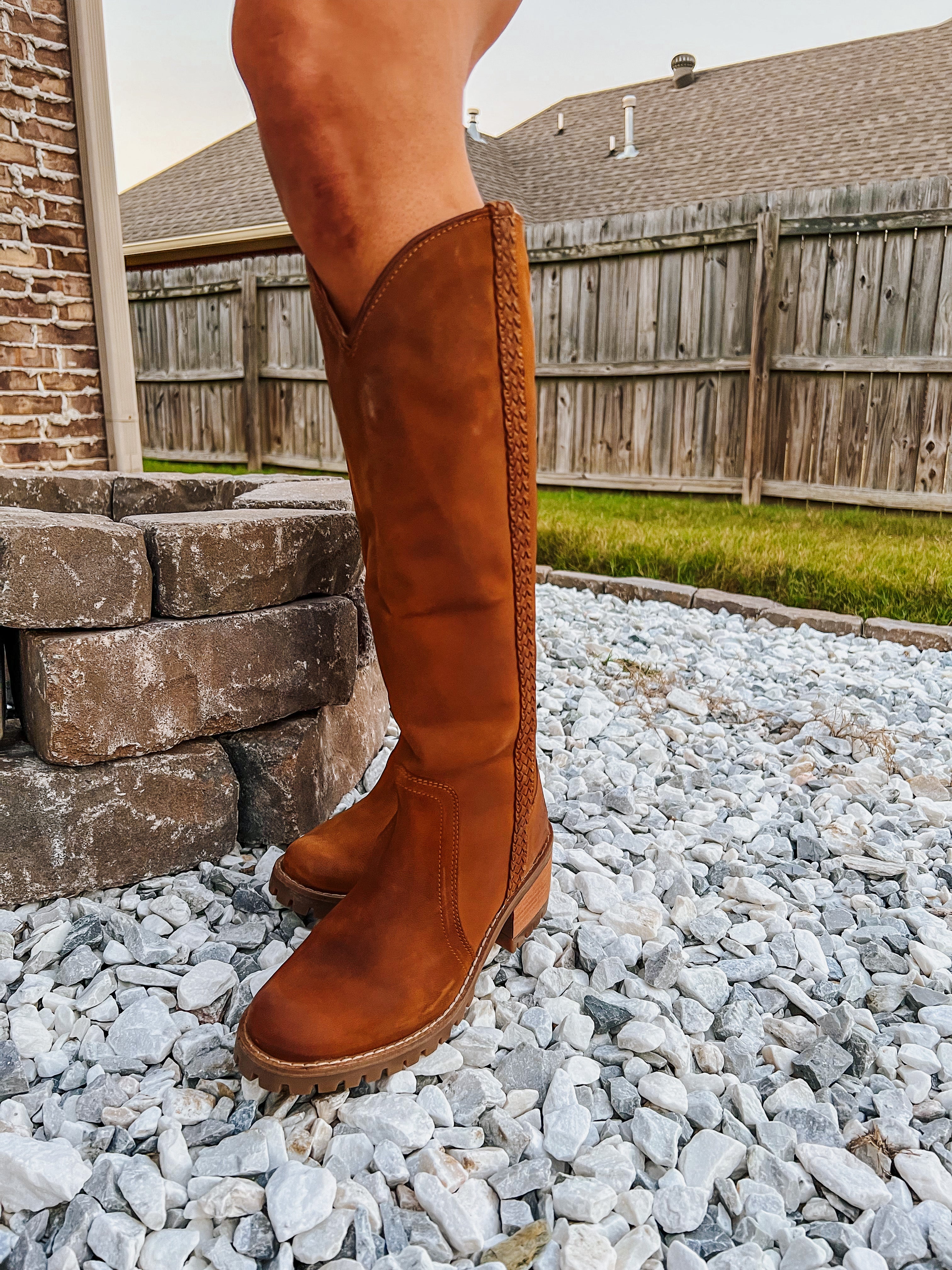 Tan knee hot sale boots women's