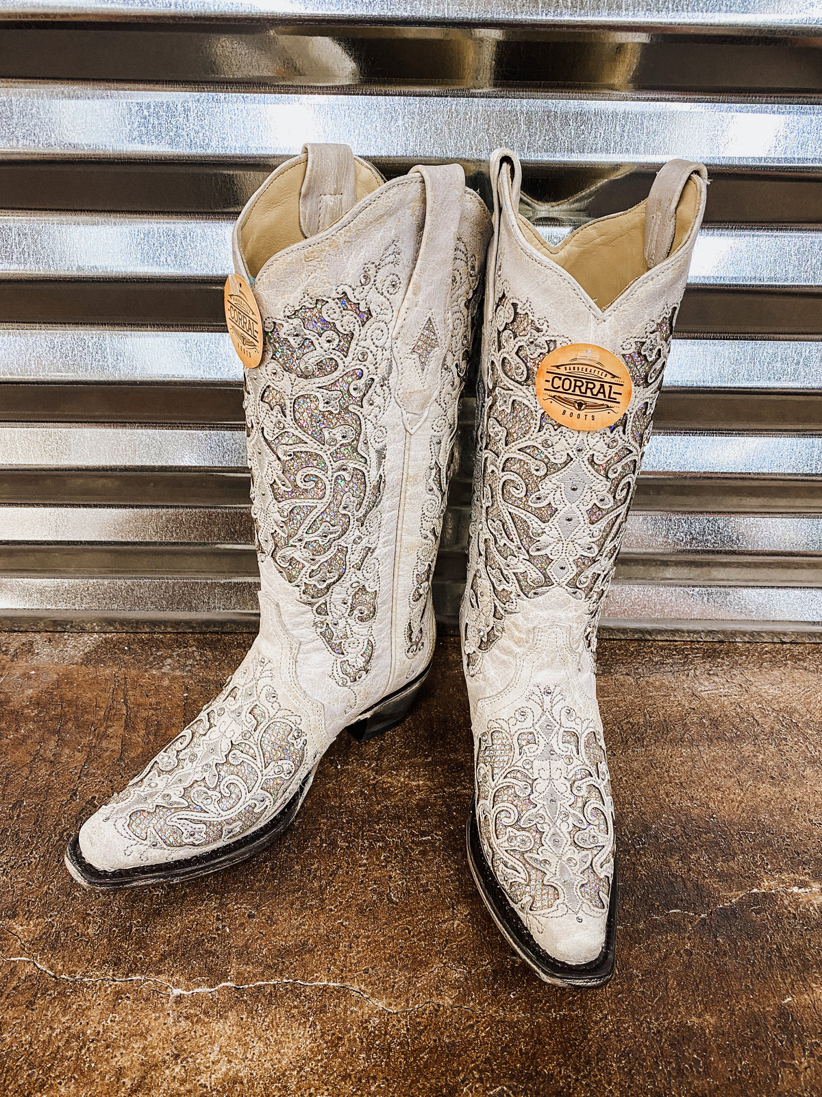 White Glitter Cowgirl Boots By Corral