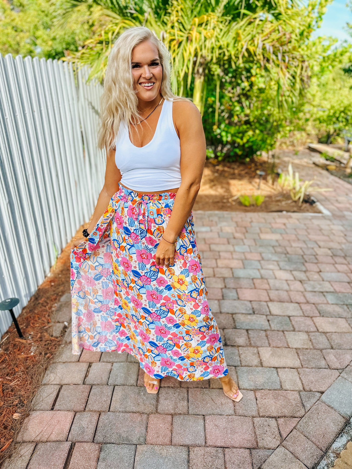 Floral Rush Pink Maxi Skirt