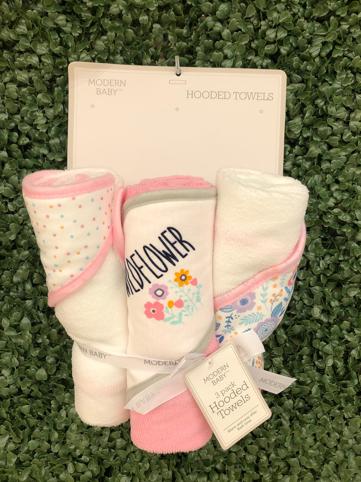 White Pink Wildflower Floral Hooded Towel Pack
