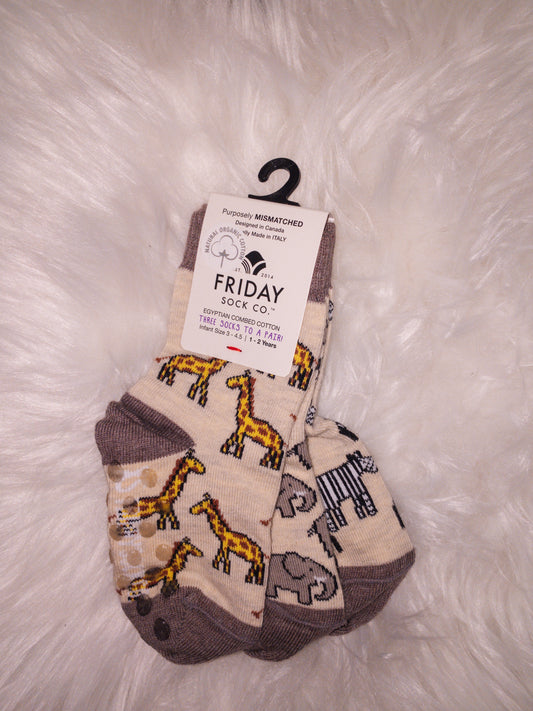 Kid's 3 Piece Zebra, Elephant, & Giraffe Socks